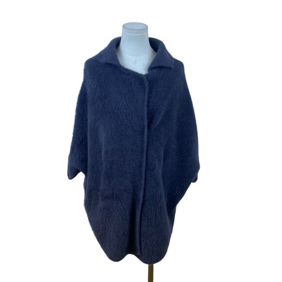 Womens Navy Blue/ Grey Wrap Cape Coat Oversized Style Sz 175/92A US L - Picture 1 of 12